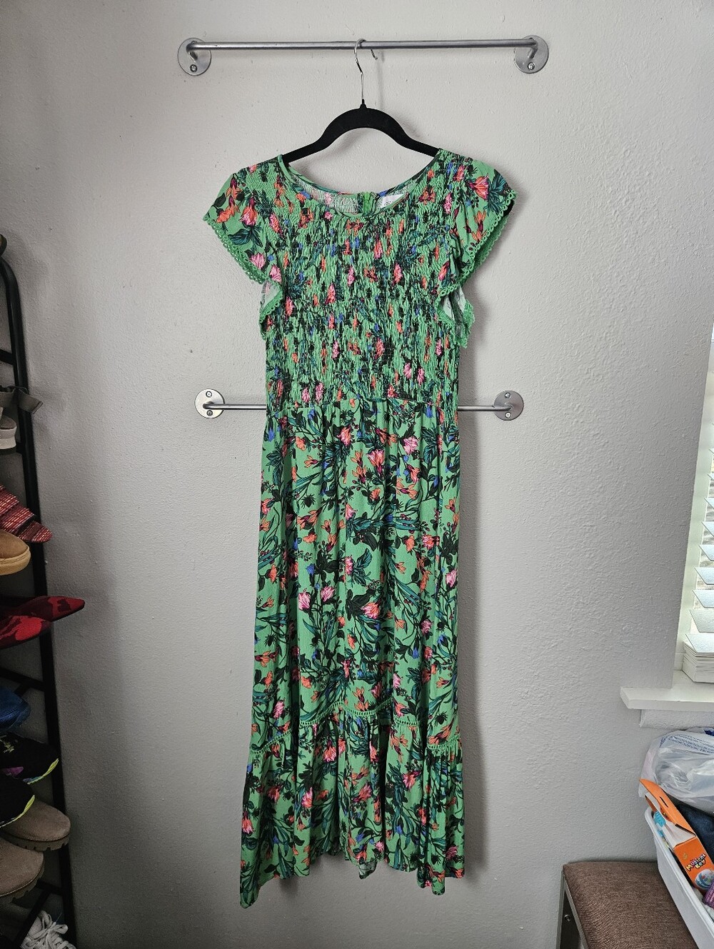 Lost + Wander Floral Dress Kelly Green Maxi Tropical M